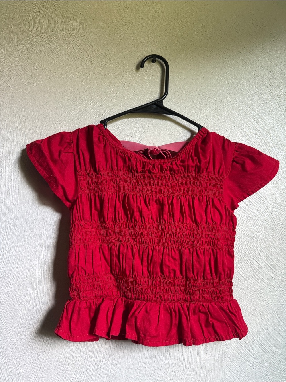 Red Girls' Smocked Peplum Top - Unknown Brand
